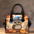 Cute owl in blue hat sitting on the log surrounded shoulder handbag