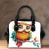 Cute owl with big eyes colorful feathers and beautiful wings perched shoulder handbag