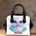 Cute owl with pink and blue colors flowers around the eyes shoulder handbag