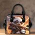 Cute panda wearing sunglasses and leather rides shoulder handbag