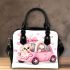 Cute pink car with a cute puppy inside shoulder handbag