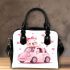 Cute pink car with a cute puppy inside shoulder handbag