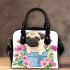 Cute pug dog inside a flower bucket shoulder handbag