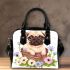 Cute pug puppy sitting in a flower bucket shoulder handbag