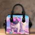 Cute pug puppy wearing pink heart sunglasses shoulder handbag