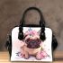 Cute pug puppy with pink roses and a butterfly shoulder handbag