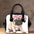 Cute pug puppy with pink roses and butterfly shoulder handbag