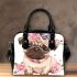 Cute pug puppy with pink roses and butterfly shoulder handbag