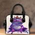 Cute purple frog wearing crown with blue skin color shoulder handbag