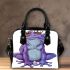 Cute purple frog wearing crown with blue skin color shoulder handbag