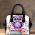 Cute purple owl sitting on top of books with pink roses shoulder handbag