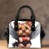 Cute valentine yorkie with angel wings holding heart shoulder handbag