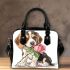 Cute valentine's day beagle puppy holding a pink rose shoulder handbag