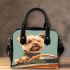 Cute yorkshire terrier puppy driving an old brown convertible car shoulder handbag