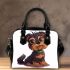 Cute yorkshire terrier sitting with his head tilted back shoulder handbag