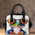 Frog wearing glasses abstract painting shoulder handbag