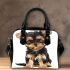 Frontal picture of a cute yorkshire terrier puppy shoulder handbag