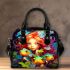 Girl Surrounded by Colorful Frogs Shoulder Handbag