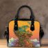 Green frog sitting on top of an island with trees and flowers shoulder handbag