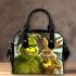 Grinchy smile and dancing monkey are eat bananas shoulder handbag