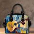 Guitar and wine glass cubism style painting shoulder handbag