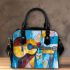 Guitar and wine glass cubism style painting shoulder handbag