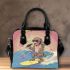 Monkey wearing sunglasses surfing with banana shoulder handbag