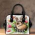 Musical notes and guitar and tulips and green leaf and cat Shoulder Bag