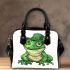 Ominous frog with clover in his hat shoulder handbag