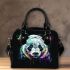 Panda portrait white fur with black and rainbow accents shoulder handbag