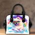 Pomeranian dog wearing sunglasses watching the rainbow shoulder handbag