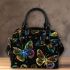 Seamless pattern with colorful neon butterflies shoulder handbag