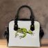 Simple cute cartoon drawing of green frog jumping shoulder handbag
