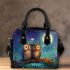 Two cute cartoon owls sitting on a log in love shoulder handbag