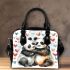 Two cute pandas hugging surrounded shoulder handbag