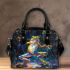 Vividly colored frog dancing on its hind legs shoulder handbag