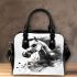 Watercolor black and white horses shoulder handbag