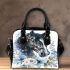 Watercolor black horse head with white rose shoulder handbag