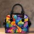 Watercolor painting with colorful patterns and shapes shoulder handbag