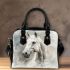 White horse portrait with smoke around shoulder handbag