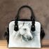 White horse portrait with smoke around shoulder handbag