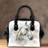 White horse portrait with smoke around shoulder handbag