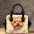 White long haired yorkshire terrier with a pink ribbon in her hair shoulder handbag