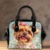 White long haired yorkshire terrier with a pink ribbon in her hair shoulder handbag