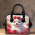 White pomeranian puppy with blue eyes shoulder handbag