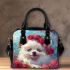 White pomeranian puppy with blue eyes shoulder handbag