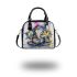 Abstract art graffiti with blue and purple shapes shoulder handbag