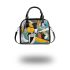 Abstract art painting with geometric shapes and lines shoulder handbag