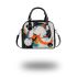 Abstract composition of circles and lines shoulder handbag