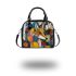 Abstract cubist fox with circles and squares shoulder handbag